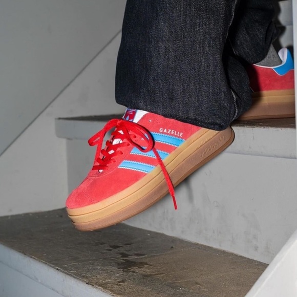 Adidas Women's Gazelle Bold Platform Shoes 'Res/Blue/Gum' Size 6-10 - Picture 4 of 11